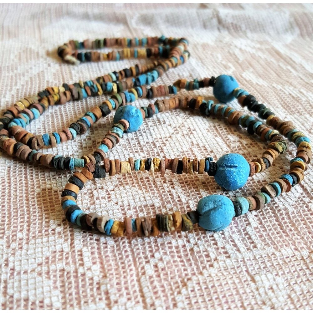 Be Queen of the Nile with our Clay Mummy bead necklace Turquoise and earth color